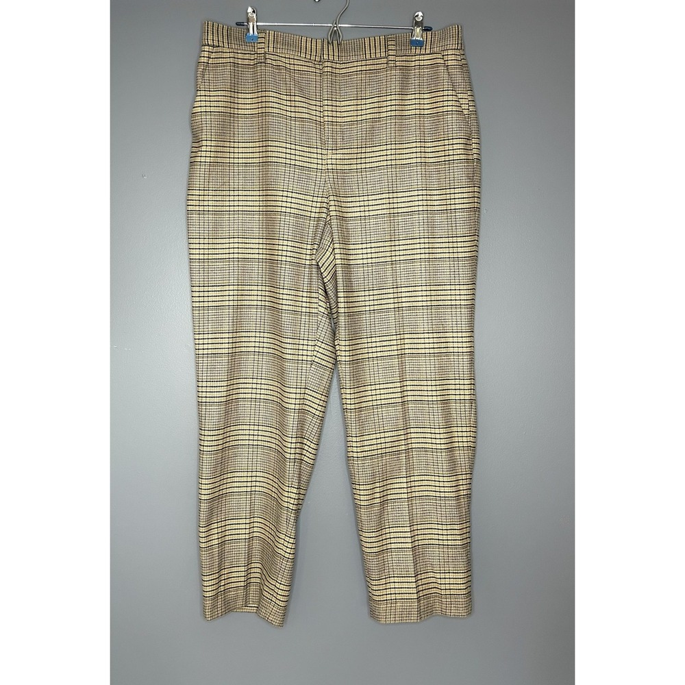 Lands End Pants Womens 16 Tan Plaid High Rise Stretch Dress Trousers Work Career